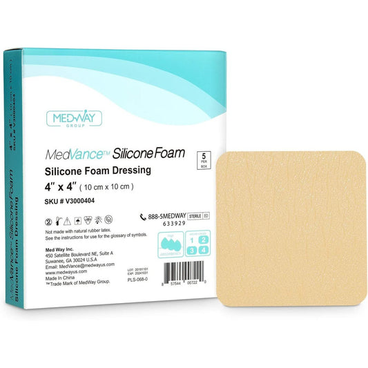 MedVance Silicone Non-Bordered Adhesive Wound Dressing, 4"x4", Box of 5