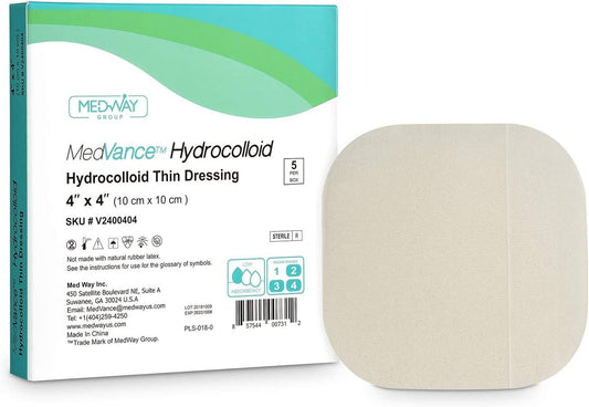MedVance Hydrocolloid Thin Adhesive Wound Dressing, 4"x4", Box of 5