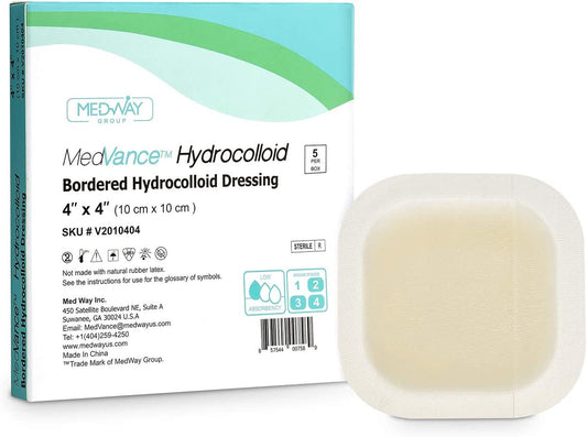 MedVance Hydrocolloid Bordered Adhesive Wound Dressing, 4"x4", Box of 5