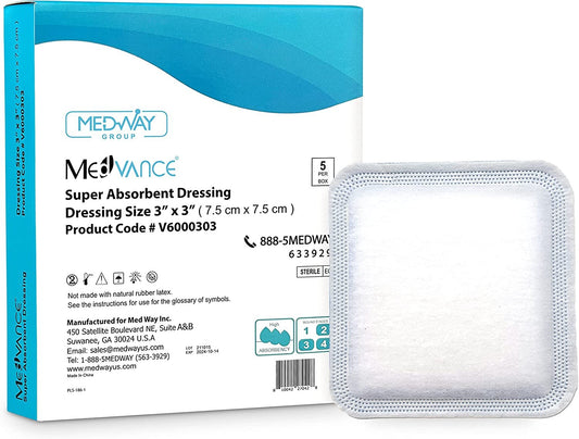 MedVance Super Absorbent Non-Adhesive Wound Dressing, 3"x3", Box of 5
