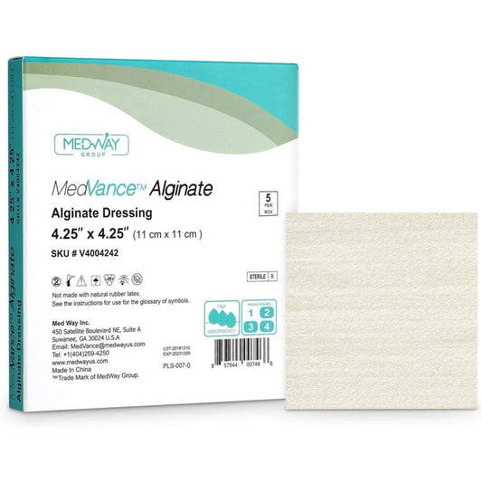 MedVance Calcium Alginate Non-Adhesive Wound Dressing, 4.25"x4.25", Box of 5