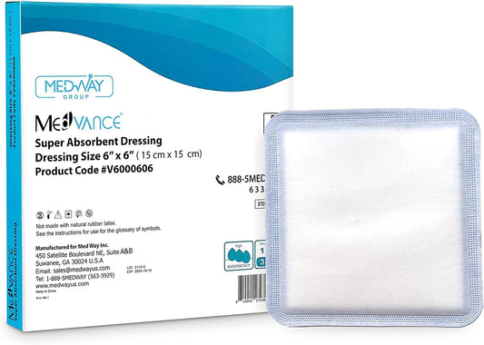 MedVance Super Absorbent Non-Adhesive Wound Dressing, 6"x6", Box of 5