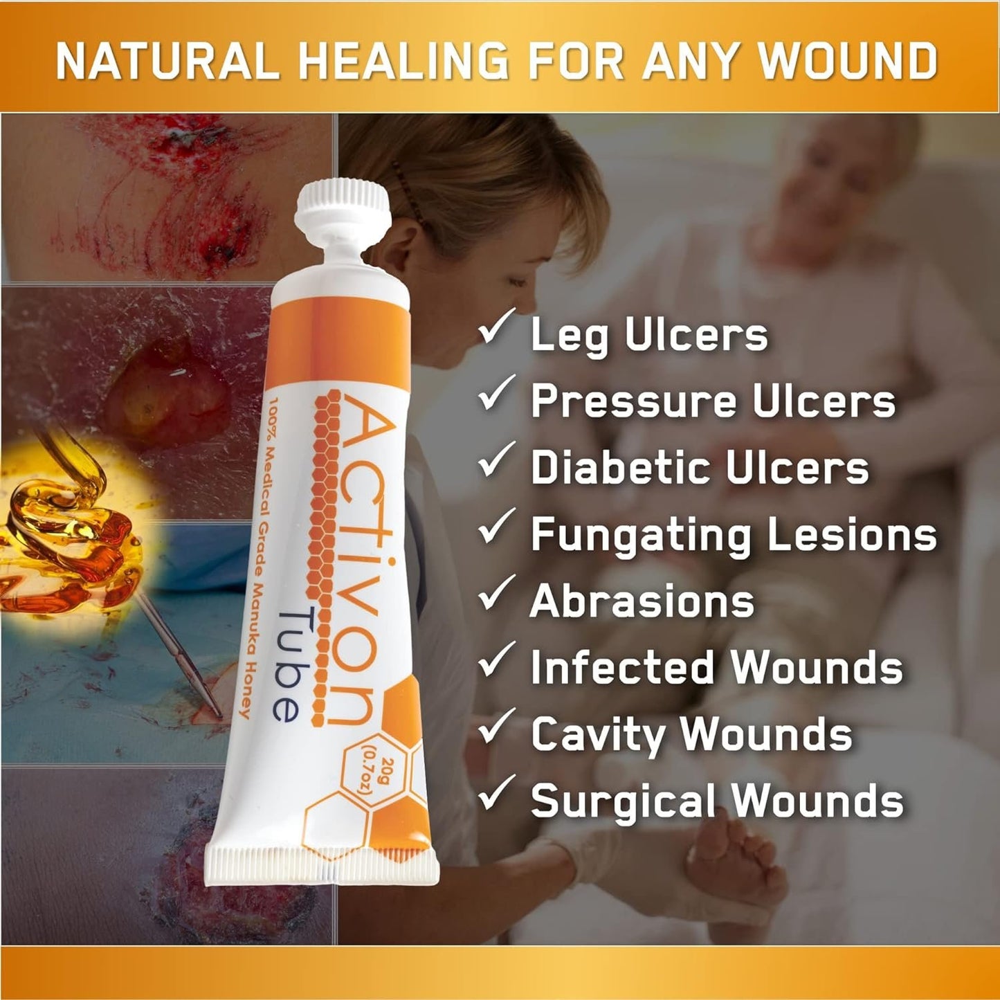 Activon Medical Grade 100% Manuka Honey Gel Tube Natural Healing of Wounds 1 Pack