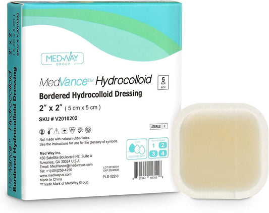 MedVance Hydrocolloid Bordered Adhesive Wound Dressing, 2"×2", Box of 5