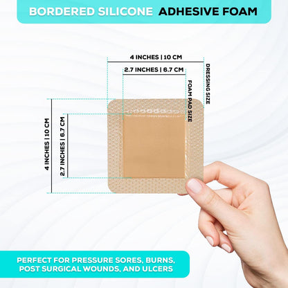 MedVance Silicone Bordered Adhesive Wound Dressing, 4"x4", Box of 5