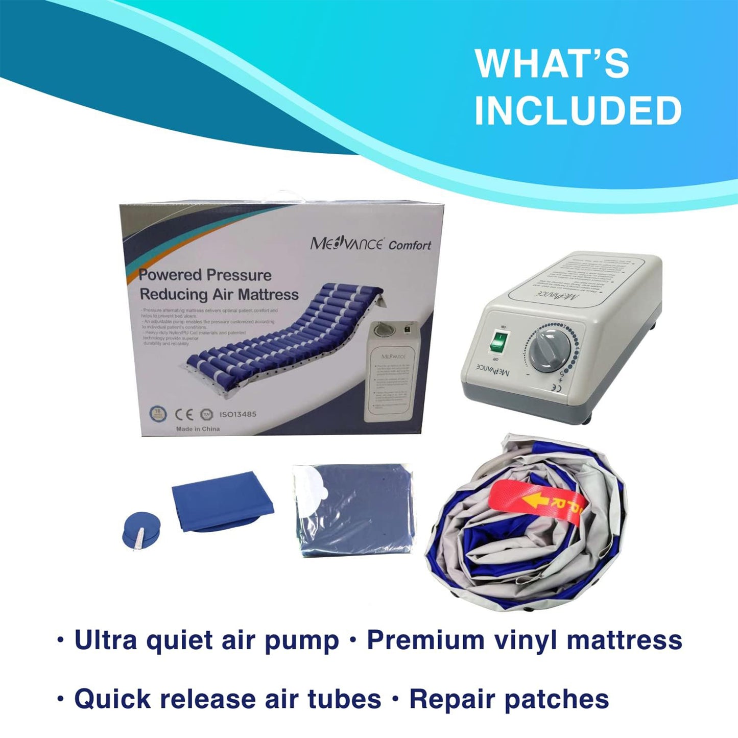 MedVance Comfort Alternating Air Pressure Mattress Pad with Ultra Quiet Alternating Pump (Mattress & Pump only) | Pressure Sore/Ulcer Prevention and Relief | Use on Medical, Hospital, or Standard Bed