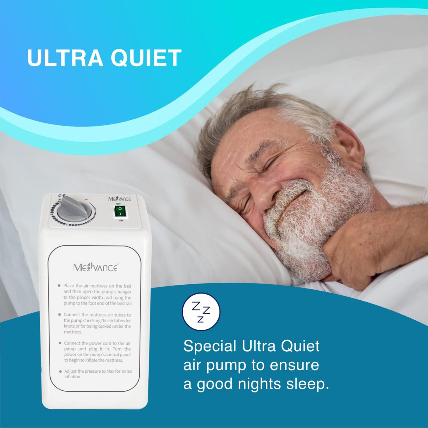 MedVance Comfort Alternating Air Pressure Mattress Pad with Ultra Quiet Alternating Pump (Mattress & Pump only) | Pressure Sore/Ulcer Prevention and Relief | Use on Medical, Hospital, or Standard Bed