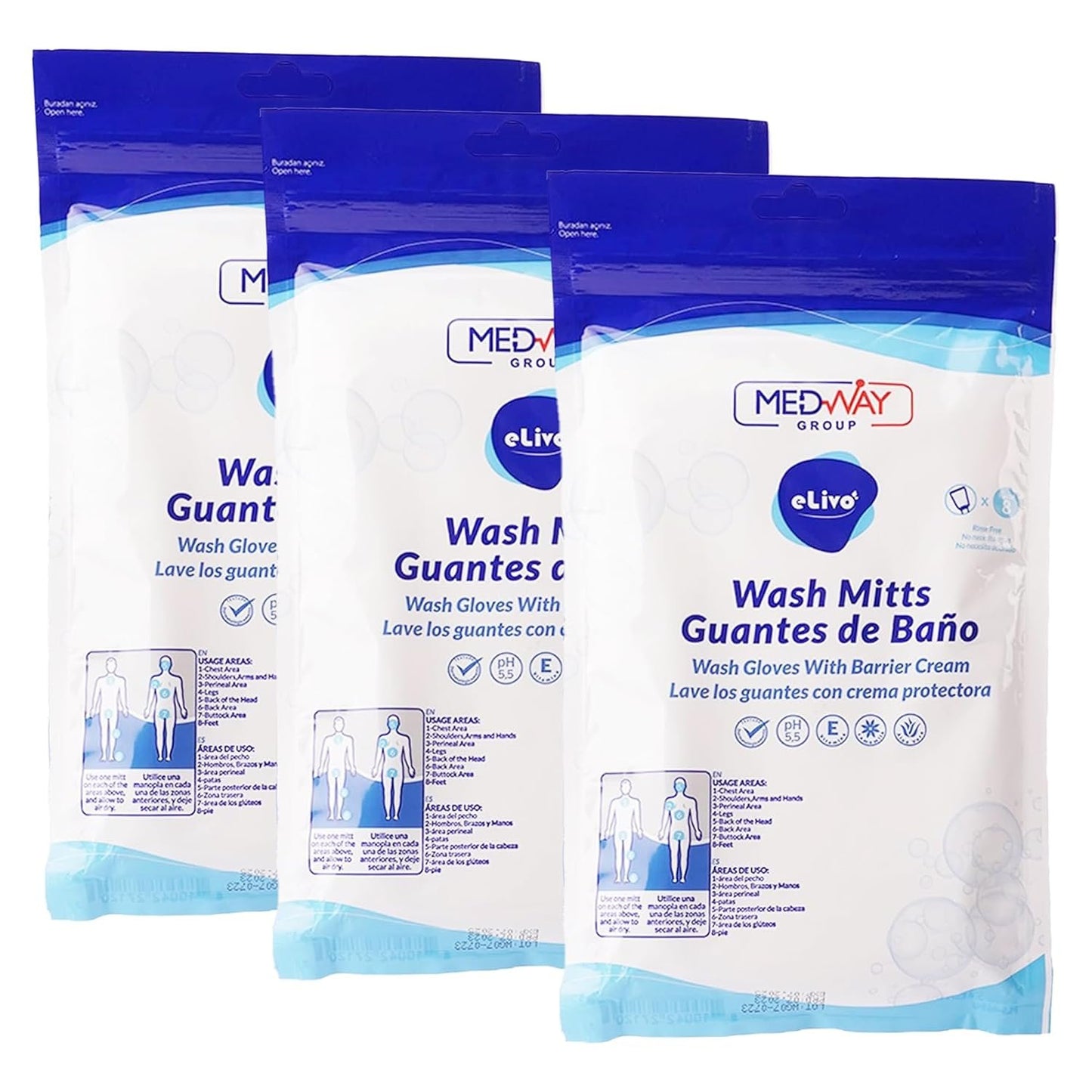 MedVance Fragranced Large and Durable Wash Mitts | Rinse Free Microwaveable Adult Bed Bath Durable Skin Cleansing Cloths | Wet Wash Gloves | Incontinence Wash Cloths | 3 Packs