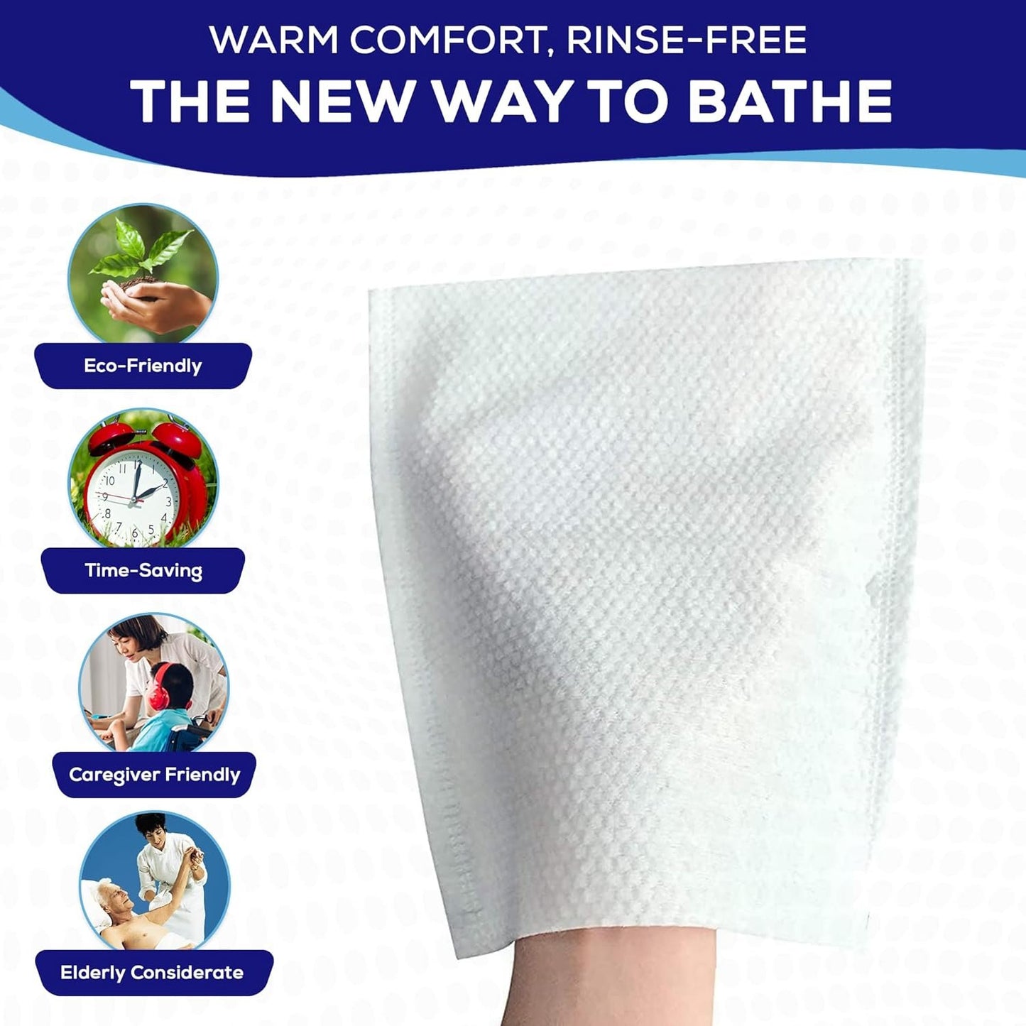 MedVance Fragranced Large and Durable Wash Mitts | Rinse Free Microwaveable Adult Bed Bath Durable Skin Cleansing Cloths | Wet Wash Gloves | Incontinence Wash Cloths | 3 Packs
