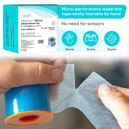 MedVance Soft Silicone Tape with Perforation for Easy Cut Size - 1" Width (3 Pack, 1.5 Yards)