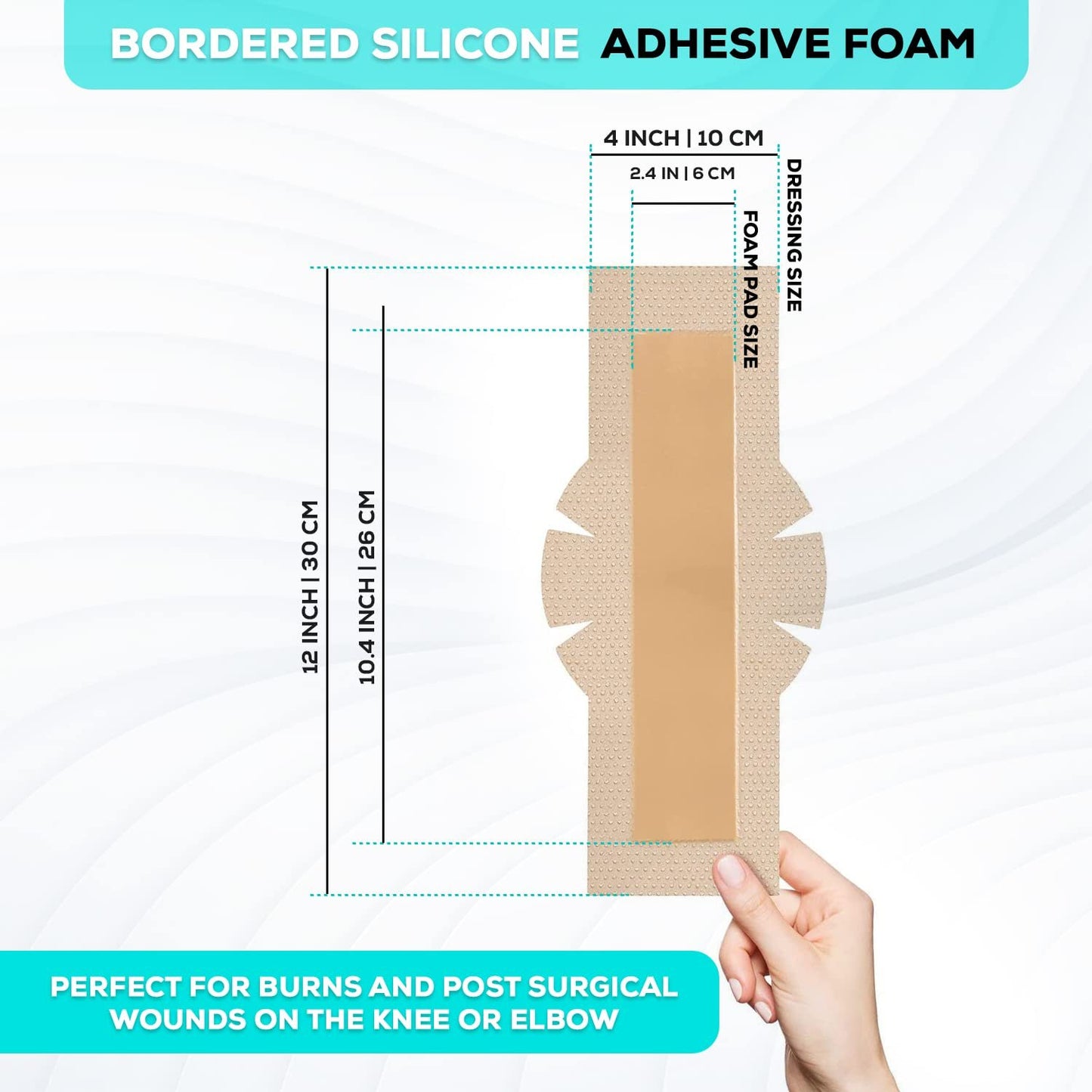 MedVance Silicone Bordered Adhesive Wound Dressing, 4"x12" w/ WIngs, Box of 5