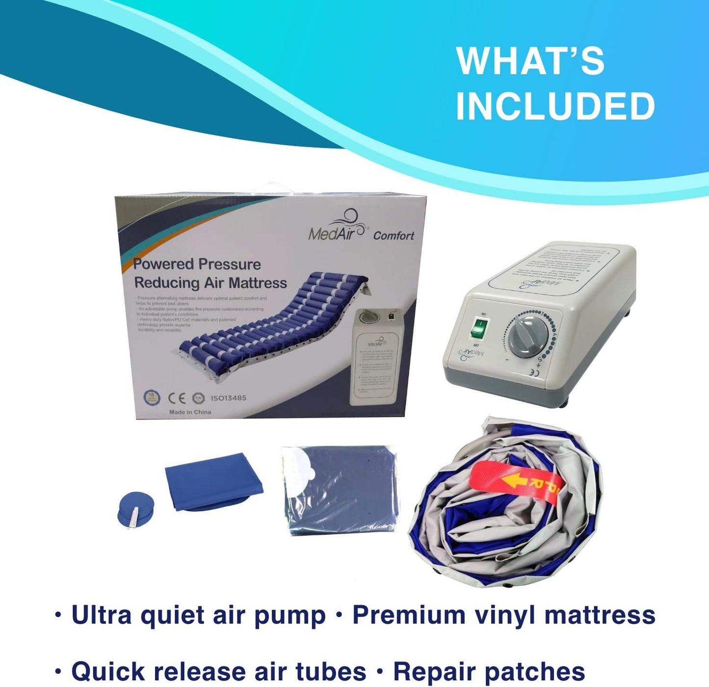 MedVance Comfort Alternating Air Pressure Mattress Pad with Ultra Quiet Alternating Pump (Mattress & Pump only) | Pressure Sore/Ulcer Prevention and Relief | Use on Medical, Hospital, or Standard Bed