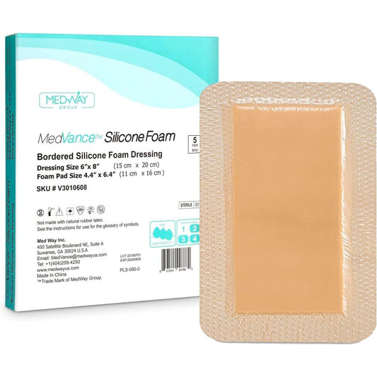 MedVance Silicone Bordered Adhesive Wound Dressing, 6”X8”, Box of 5