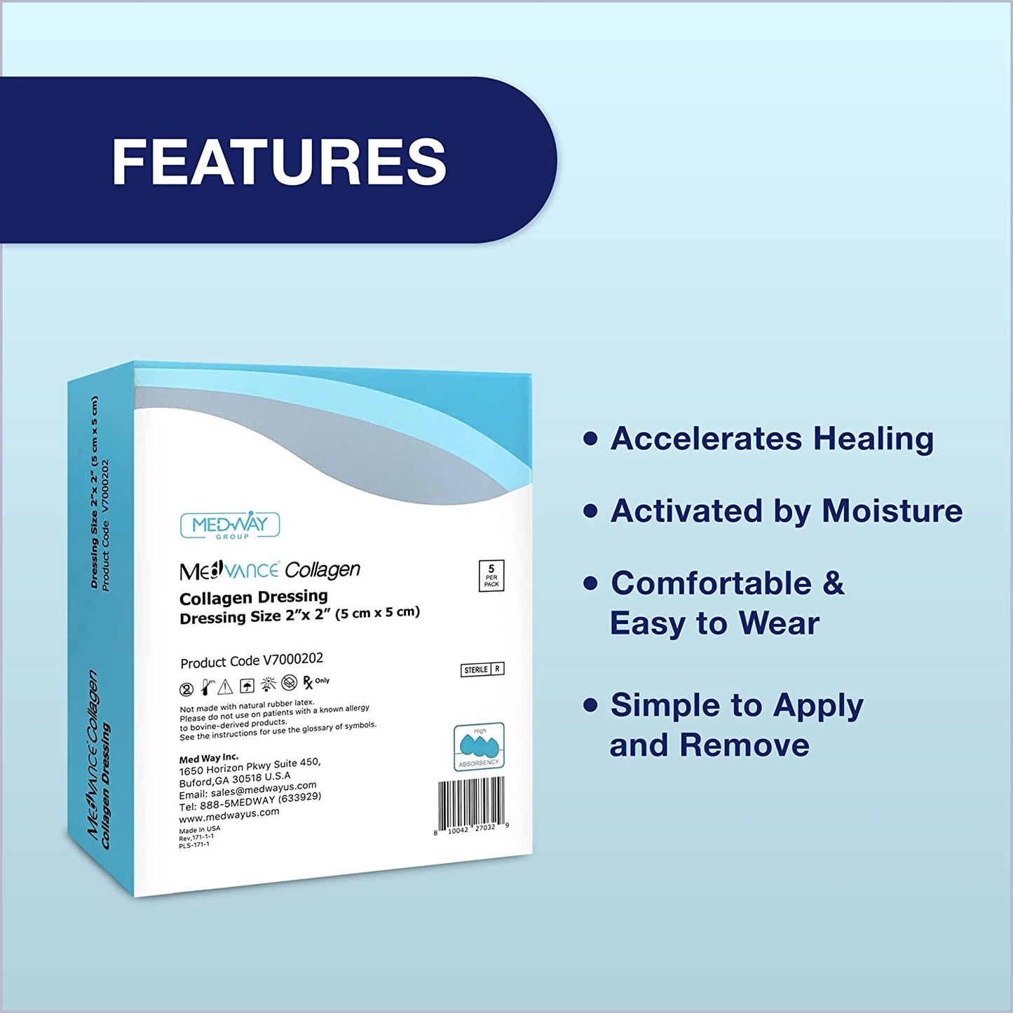 MedVance Collagen Non-Adhesive Wound Dressing, 2"x2", Box of 5