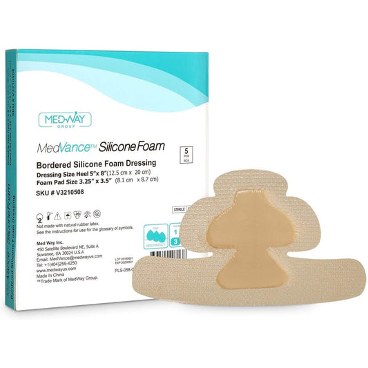 MedVance Silicone Bordered Adhesive Heel/Elbow/Wrist Wound Dressing, 5"x8", Box of 5