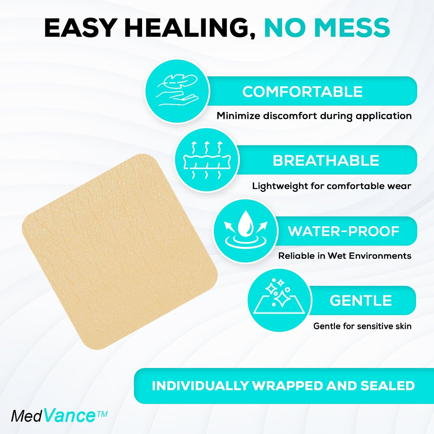 MedVance Silicone Non-Bordered Adhesive Wound Dressing, 8"x8", Box of 5