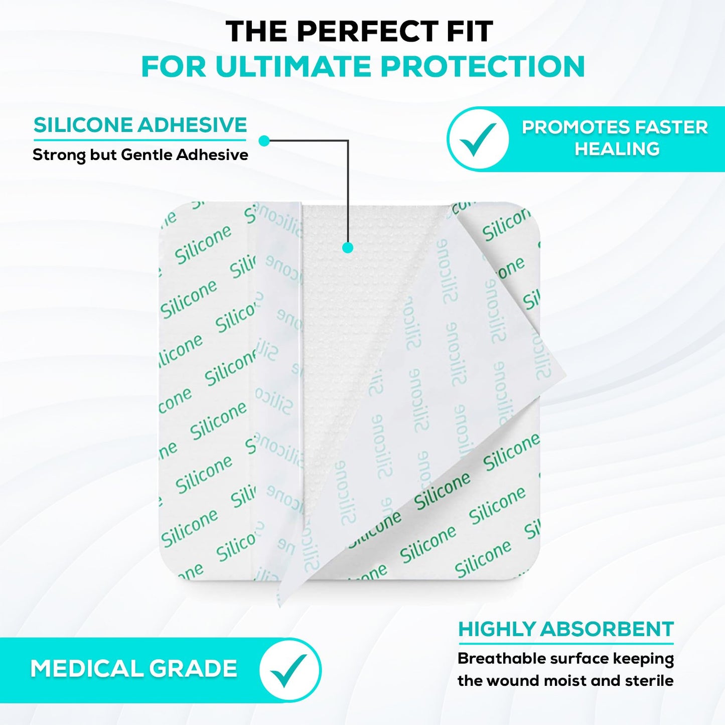 MedVance Silicone Non-Bordered Adhesive Wound Dressing, 6"x6", Box of 5