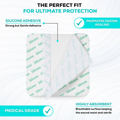 MedVance Silicone Non-Bordered Adhesive Wound Dressing, 6"x6", Box of 5