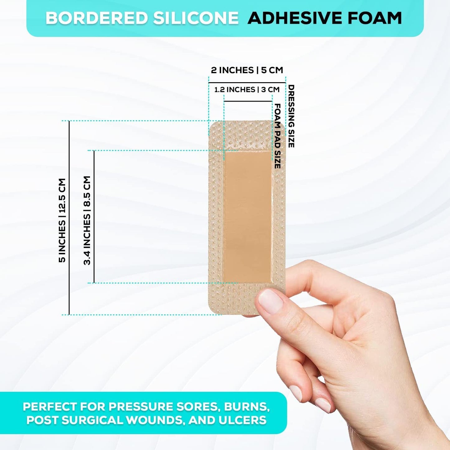 MedVance Silicone Bordered Adhesive Wound Dressing, 2"x5", Box of 5