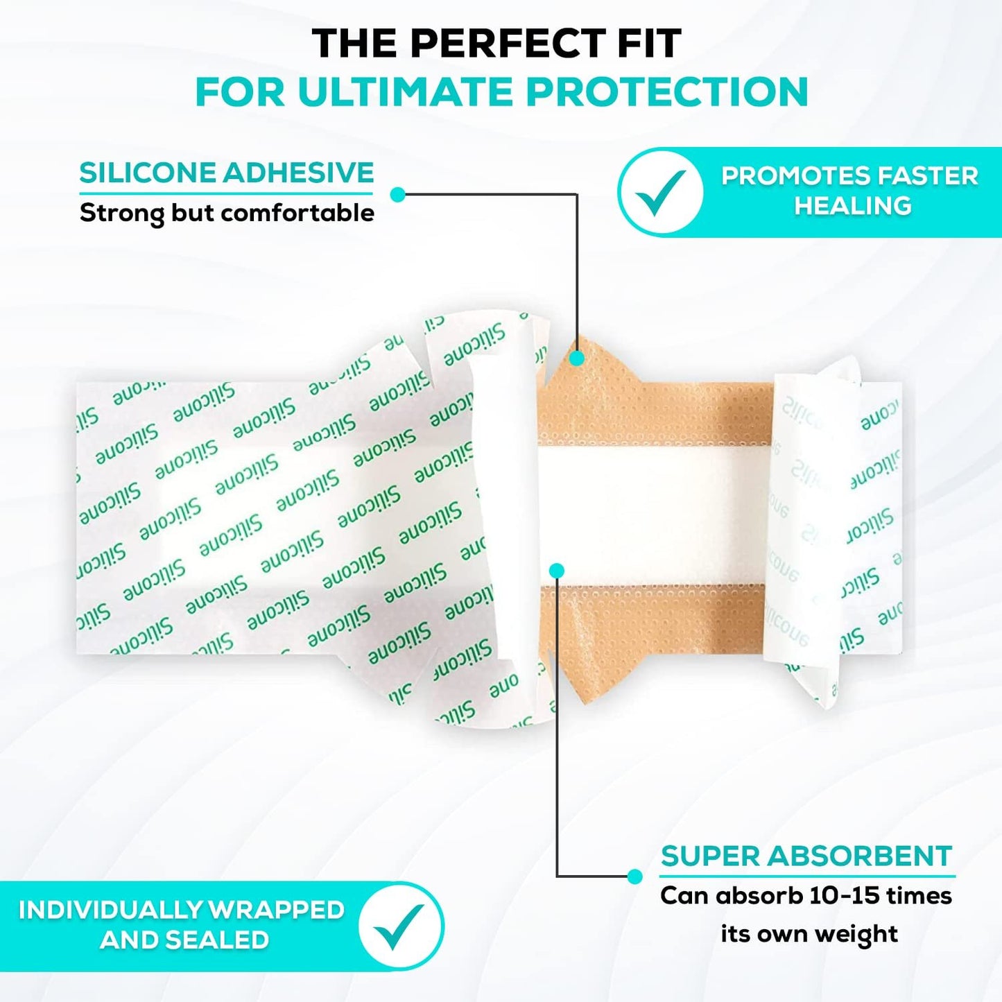 MedVance Silicone Bordered Adhesive Wound Dressing, 4"x12" w/ WIngs, Box of 5