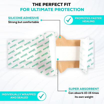 MedVance Silicone Bordered Adhesive Wound Dressing, 4"x12" w/ WIngs, Box of 5