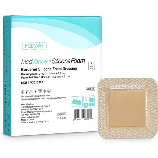 MedVance Silicone Bordered Adhesive Wound Dressing, 3"x3", Box of 5