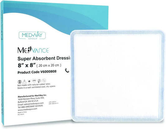 MedVance Super Absorbent Dressing, Non-Adhesive Pads for Wound Care, for Pressure Ulcers & 1st/2nd Degree Burns, Superior Moisture Absorption, Box of 5 dressings (8"x8" Bandage)