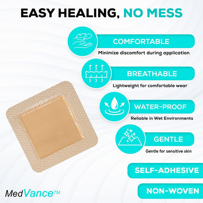 MedVance Silicone Bordered Adhesive Wound Dressing, 4"x4", Box of 5