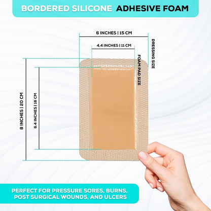 MedVance Silicone Bordered Adhesive Wound Dressing, 6”X8”, Box of 5