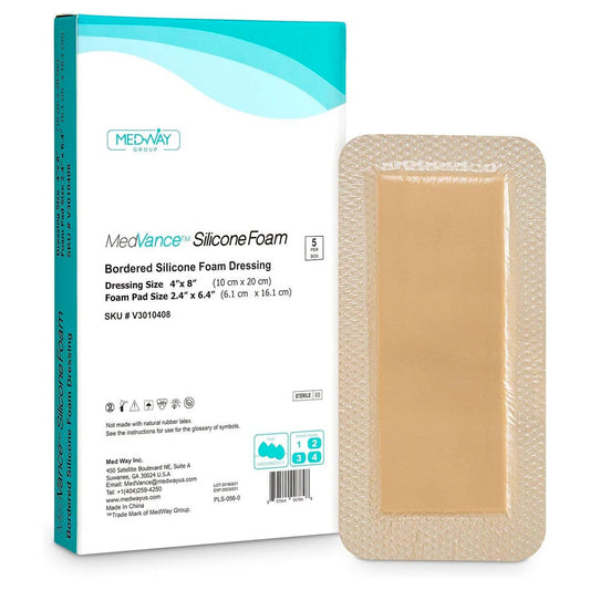 MedVance Silicone Bordered Adhesive Wound Dressing, 4"x8", Box of 5