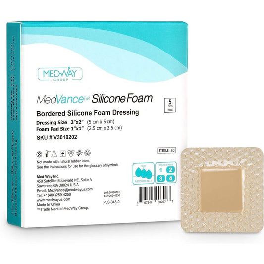 MedVance Silicone Bordered Adhesive Wound Dressing, 2"x2", Box of 5