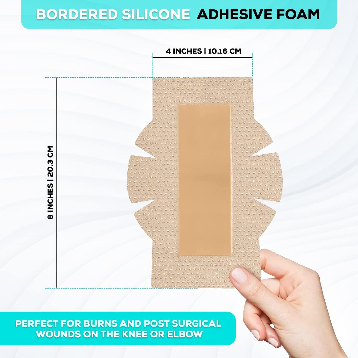 MedVance Silicone Bordered Adhesive Wound Dressing, 4"x8" w/ Wings, Box of 5