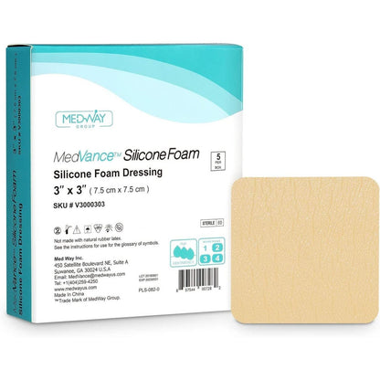 MedVance Silicone Non-Bordered Adhesive Wound Dressing, 3"x3", Box of 5