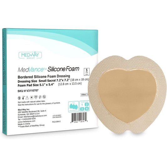 MedVance Silicone Bordered Adhesive Sacral Wound Dressing, 7"x 7", Box of 5