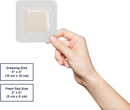 CuraVance Silver Silicone Bordered Adhesive Wound Dressing, 4"x 4", Box of 5