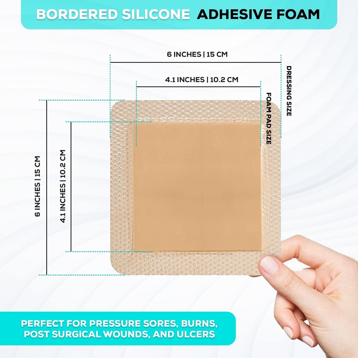 MedVance Silicone Bordered Adhesive Wound Dressing, 6"x6", Box of 5