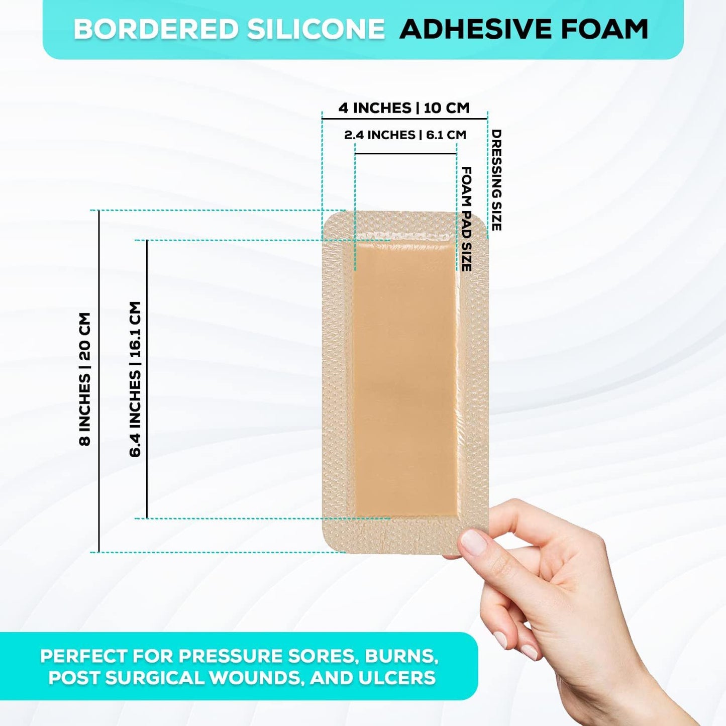 MedVance Silicone Bordered Adhesive Wound Dressing, 4"x8", Box of 5