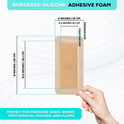 MedVance Silicone Bordered Adhesive Wound Dressing, 4"x8", Box of 5