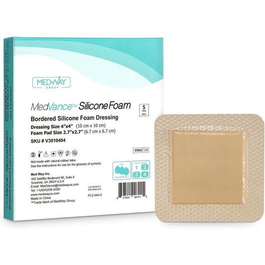 MedVance Silicone Bordered Adhesive Wound Dressing, 4"x4", Box of 5