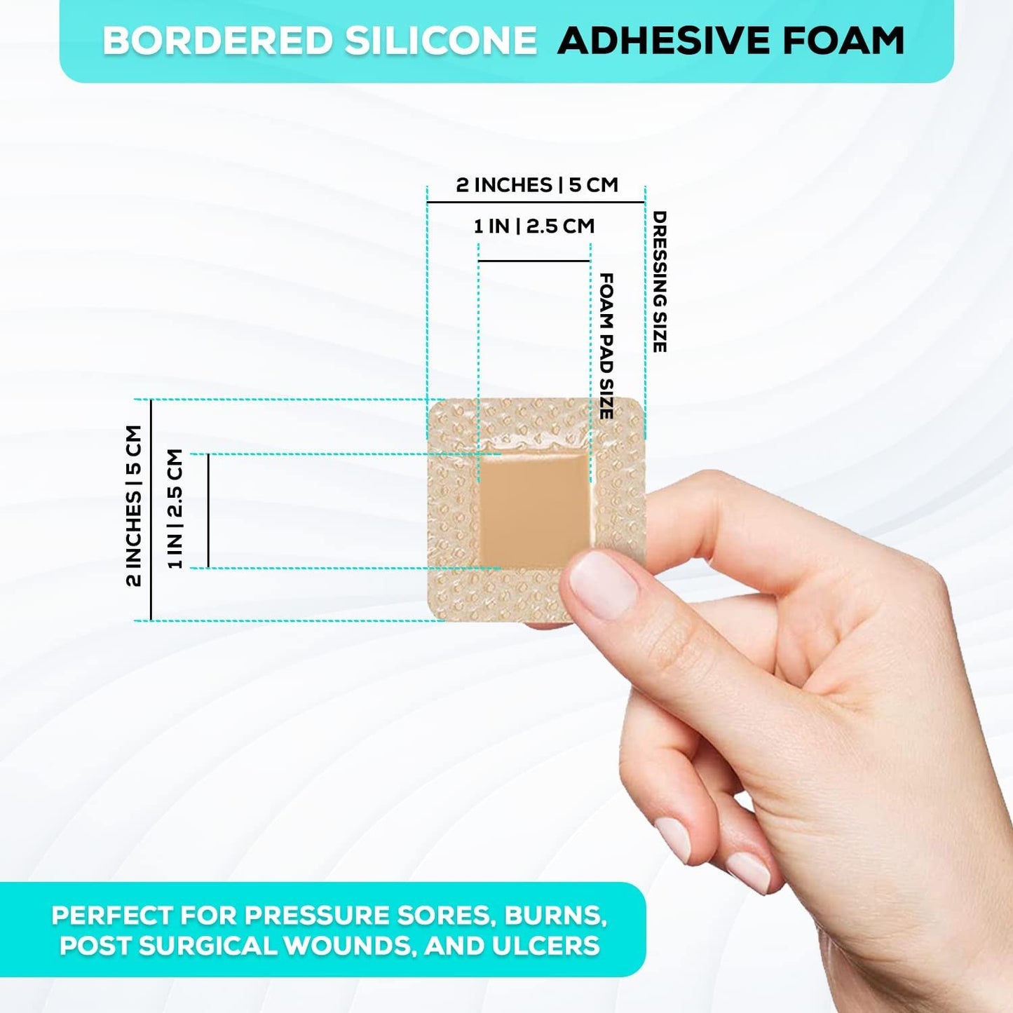 MedVance Silicone Bordered Adhesive Wound Dressing, 2"x2", Box of 5