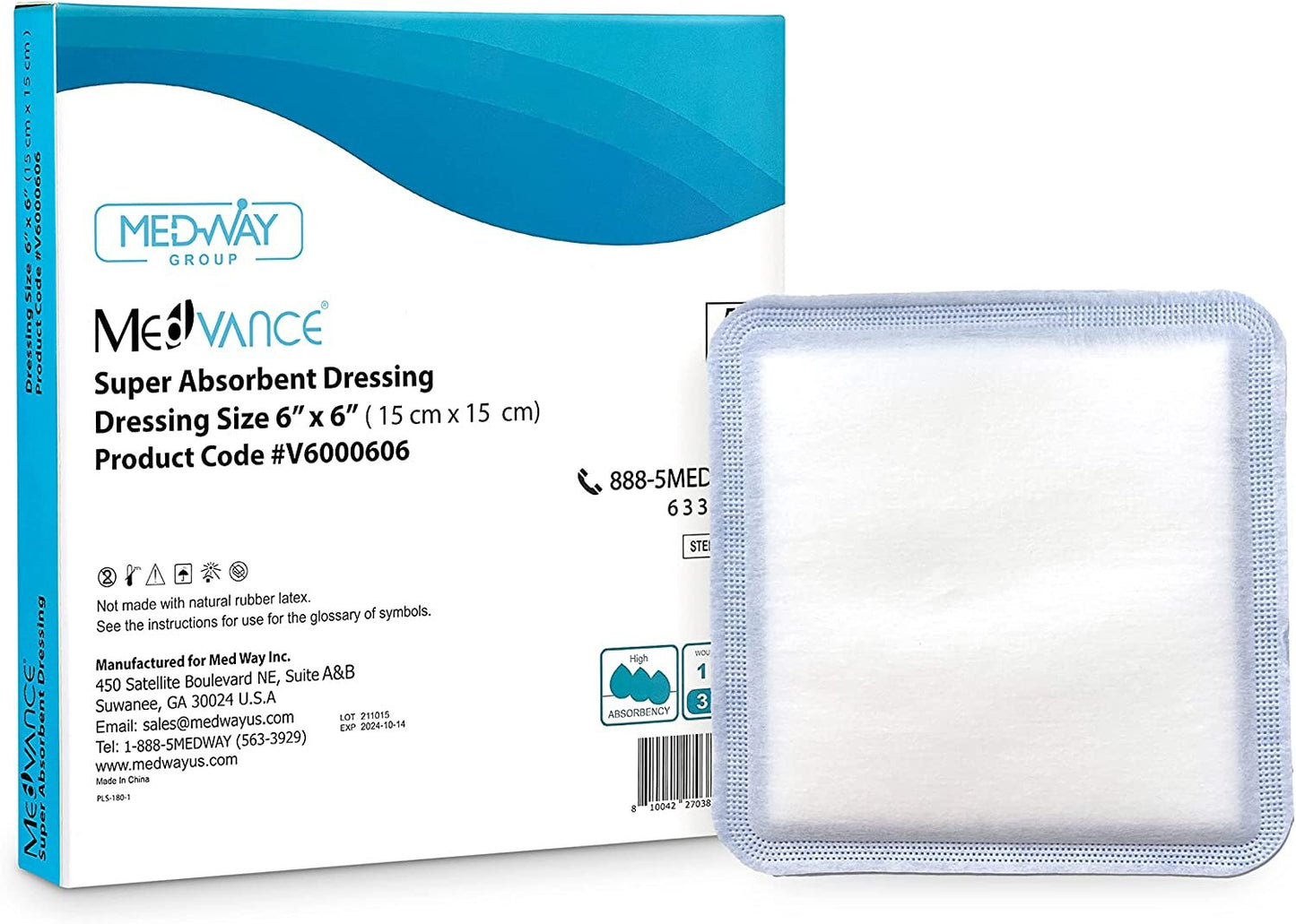 MedVance Super Absorbent Non-Adhesive Wound Dressing, 6"x6", Box of 5