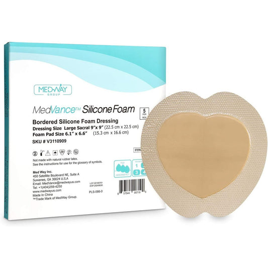 MedVance Silicone Bordered Adhesive Sacral Wound Dressing, 9"x9", Box of 5