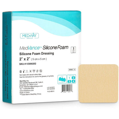 MedVance Silicone Non-Bordered Adhesive Wound Dressing, 2"x2", Box of 5